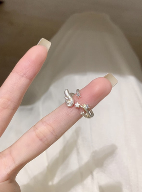韩系简约银色星星翅膀戒指高级感时尚甜美百搭食指戒小众可爱指环