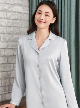 黛安芬丝滑缎面简约V领松紧垂感长款女士家居服H000031