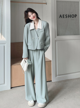 7376薄荷绿色刺绣西装套装P185控298