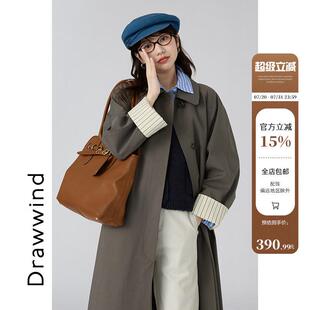 画风drawwind翻领风衣外套女2025新款早秋韩版休闲宽松大衣长版