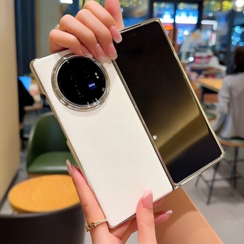 高档荔枝纹适用vivoxfold6手机壳新款电镀银边xfold5高端皮质xfold3pro简约高颜值xfold3超薄全包防摔保护套