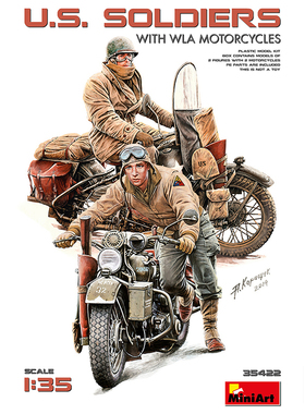 铸造模型  MINIART拼装模型 35422 1/35 美国士兵与WLA摩托车