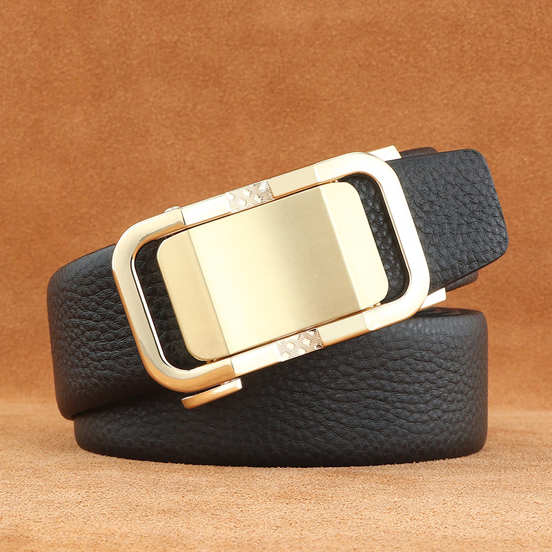 男士真皮光面自动扣年轻人腰带