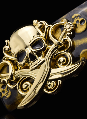 双刀骷髅头皮带男真皮百搭韩版潮流个性发型师蓝色社会小伙裤带