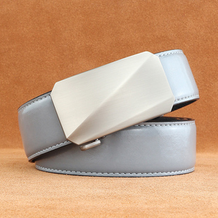 蓝色皮带男士真皮休闲简约内穿式腰带青年韩版自动扣内插内扣裤带
