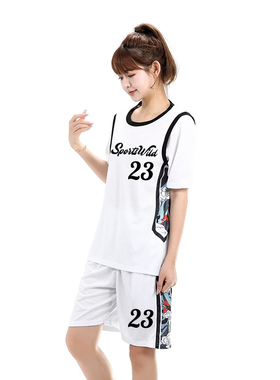 篮球服套装女生短袖定制班服印字宽松比赛运动中学生球衣B003红色