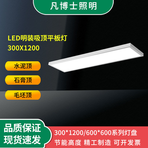 明装300X1200平板灯水泥顶30x120led灯办公室商用店铺平板吸顶灯