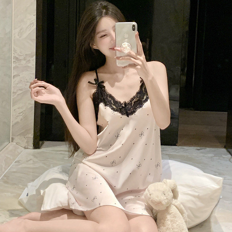 2025新款性感蕾丝美背冰丝睡衣女款春夏季吊带家居服纯欲睡裙夏天