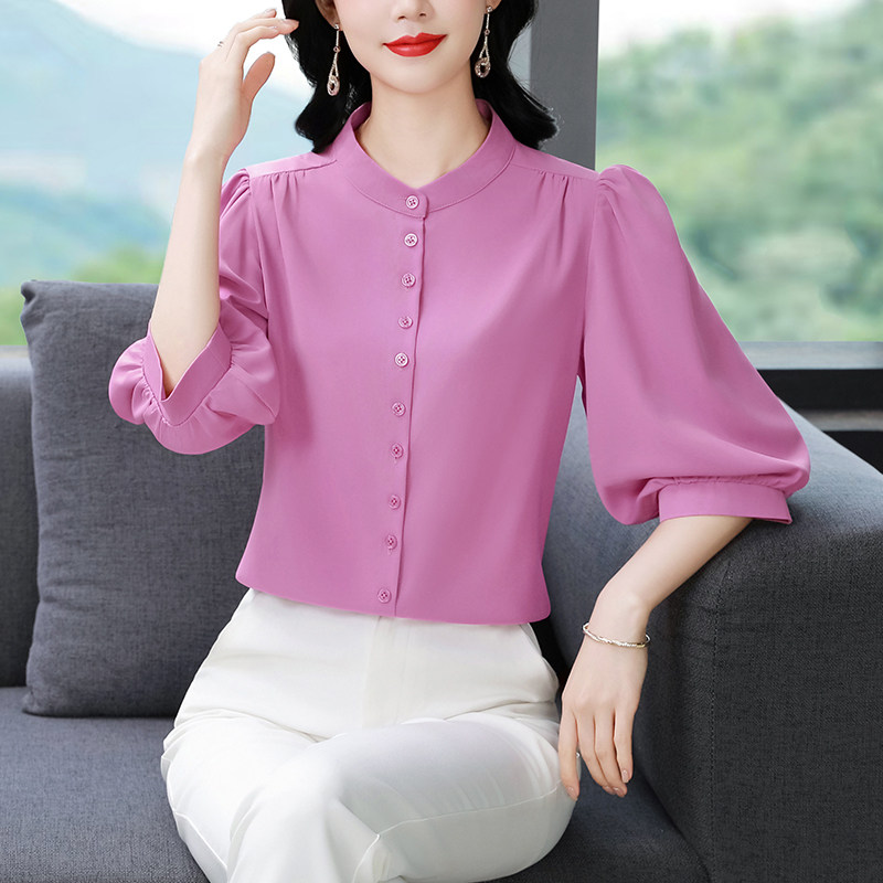 2025春夏季新款真丝七分袖女装宽松上衣妈妈装高档洋气显瘦小衫