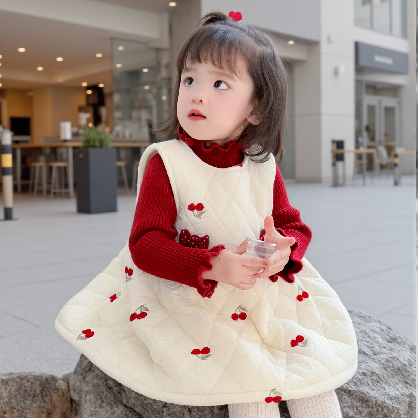女童连衣裙套装2025新款夹棉加绒女孩毛衣宝宝冬季小香风时尚裙子