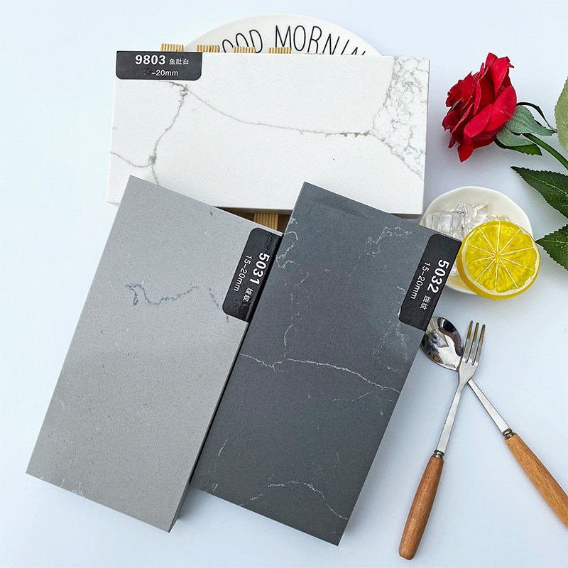 现代简约鱼肚白台面厨房整体橱柜灰色石英石台面板上海工厂定制