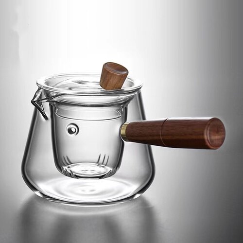 花茶壶冲茶器耐热玻璃木把壶侧把