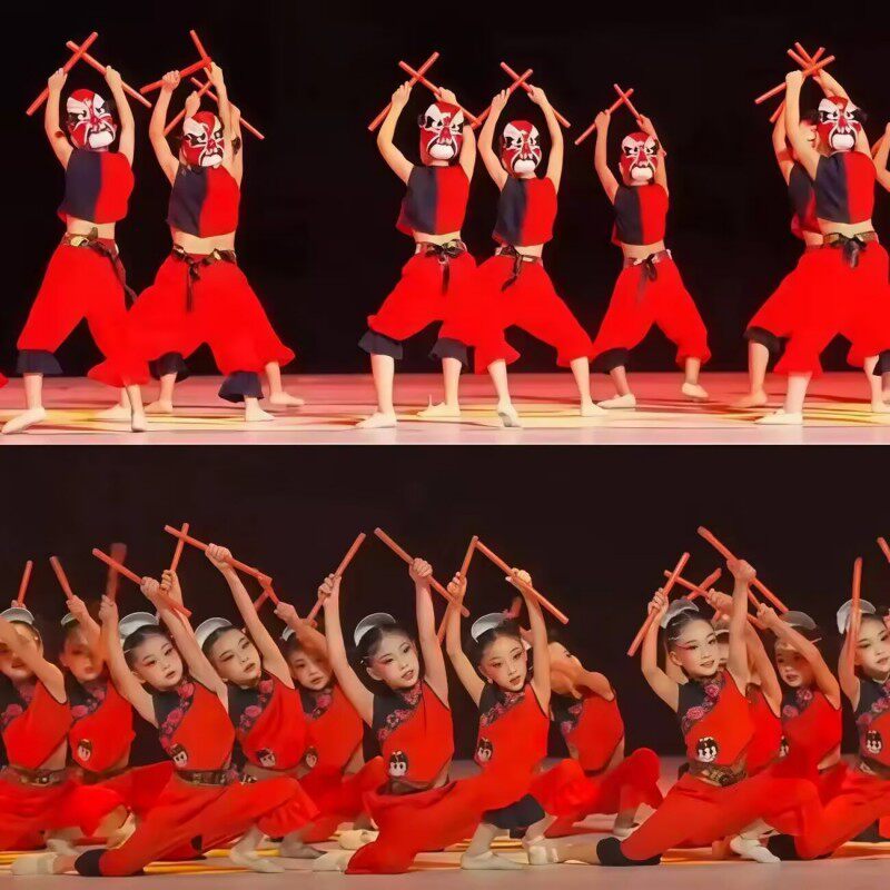 新款鼓动少年演出服遥望暮鼓槌花的少年少儿民族演出服舞蹈道具