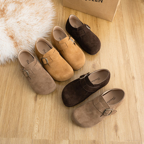 防水防污牛皮内增高5CM勃肯鞋女2026新款厚底小个子全包真皮单鞋