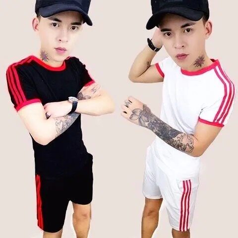 2022 NEW TEEN SHORT SLEEVE T-SHIRT MENS + SHORTS TWO-PIECE TRENDY VERSATILE SOCIAL SPIRIT GUY SUIT MEN