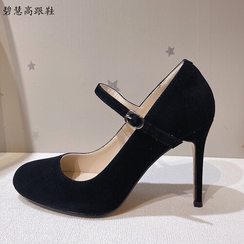 圆头一字带细跟高跟鞋OL职业女鞋