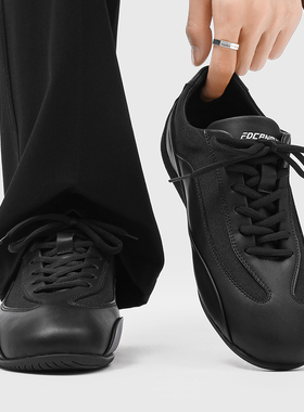 FOCPA黑色德训鞋男真皮透气百搭休闲运动鞋软底阿甘鞋徒步慢跑鞋