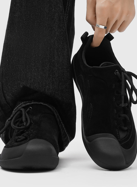 男鞋2025新款黑色翻毛皮德训鞋系带休闲运动鞋拼色超轻透气登山鞋