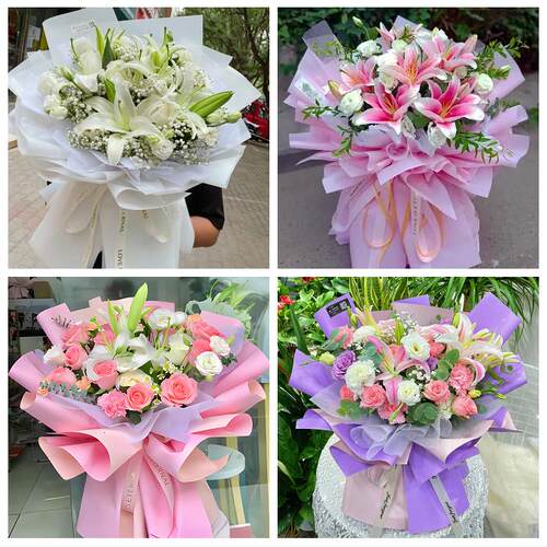 送盐城市亭湖区盐都区大丰区鲜花店同城配送老婆香水百合玫瑰花束