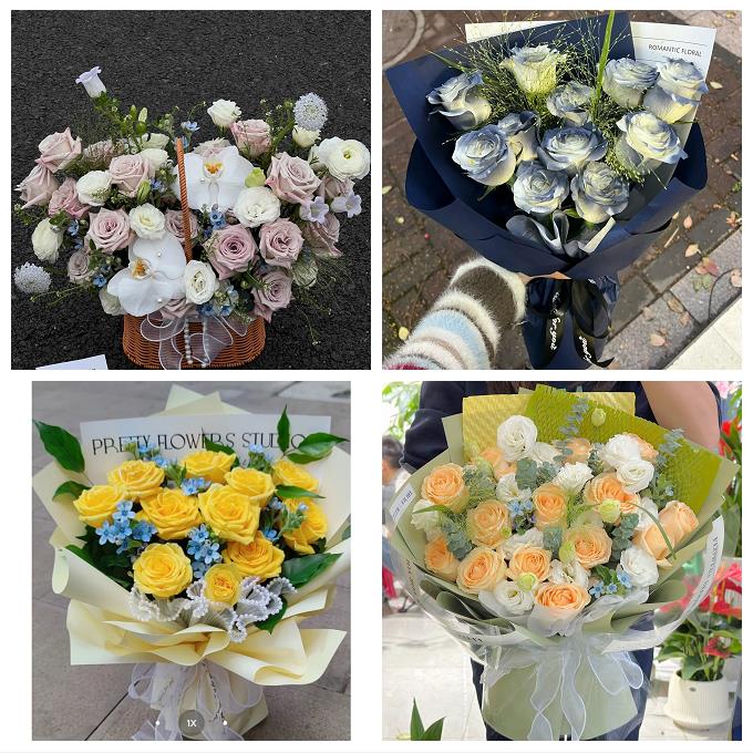 送汕头市潮南区澄海区南澳县鲜花店卡布碎冰蓝紫玫瑰花束同城配送