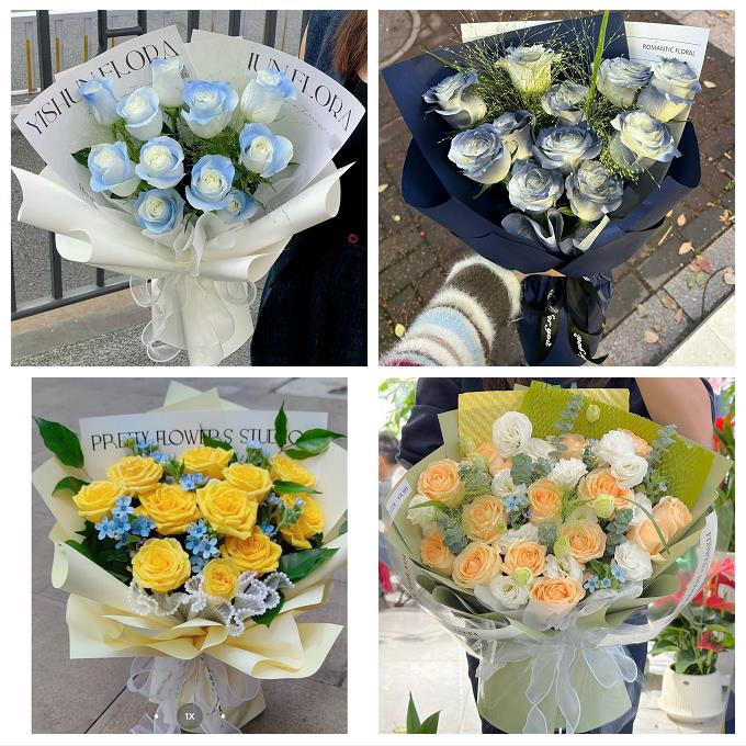 北京石景山区八宝山老山八角鲜花店卡布碎冰蓝紫玫瑰花束同城配送