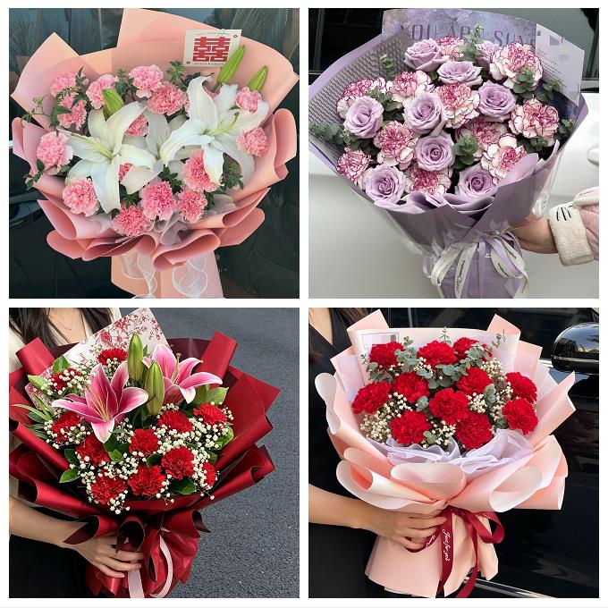 送深圳市光明新区公明龙华镇同城鲜花店送长辈康乃馨百合生日花束