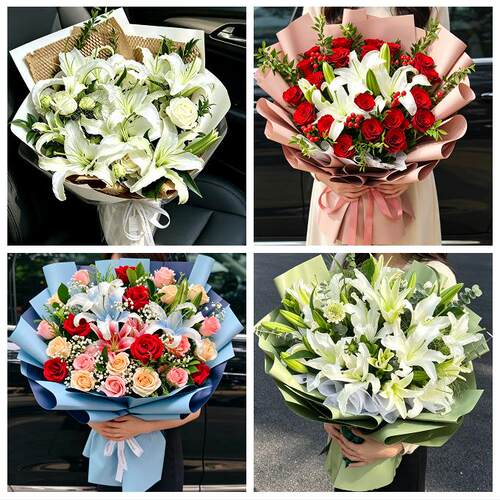 上海市静安区芷江西路彭浦镇鲜花店同城配送朋友生日玫瑰百合花束