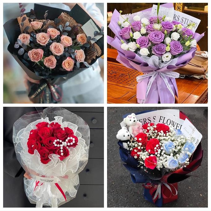 赣州市定南全南县宁都于都县鲜花店卡布碎冰蓝紫玫瑰花束同城配送