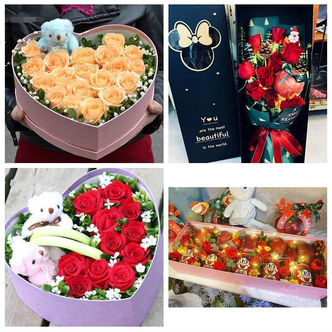 送昆明市宜良县石林县嵩明县鲜花店同城配送平安夜圣诞节玫瑰礼盒