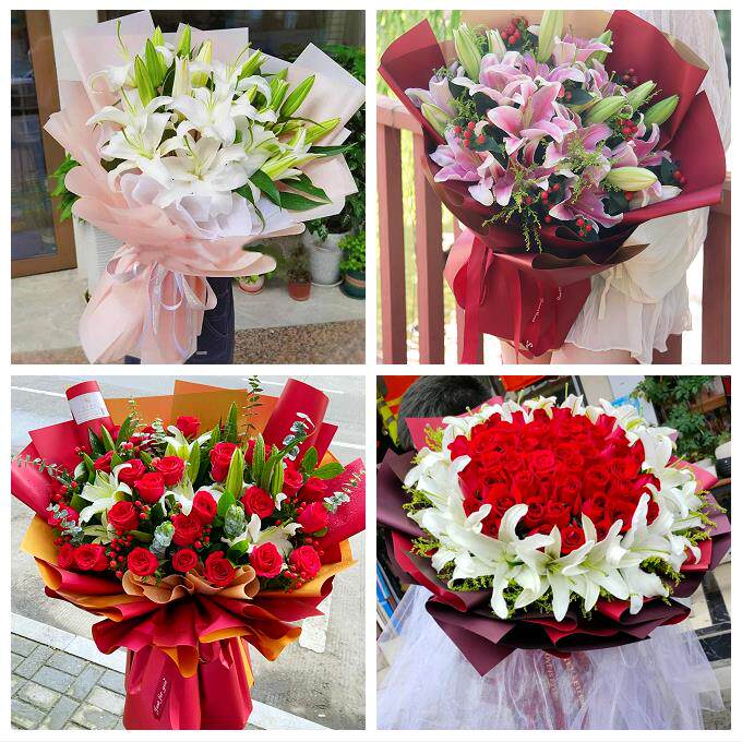 送宜宾市江安长宁县高县珙县鲜花店同城配送老婆香水百合玫瑰花束