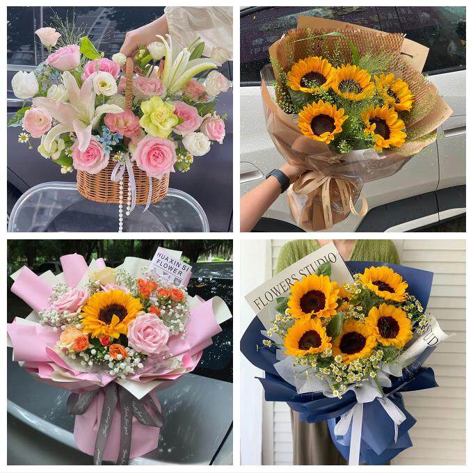 山东济宁市鱼台金乡嘉祥汶上县同城鲜花店向日葵玫瑰混搭生日花束
