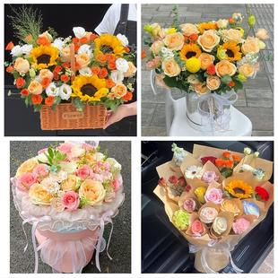 上海长宁区新华周家桥天山路鲜花店同城送女朋友玫瑰混搭生日花束