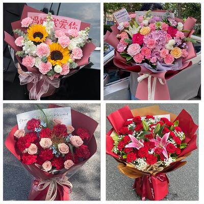 延边州延吉图们敦化市珲春市同城鲜花店订38妇女节康乃馨百合花束