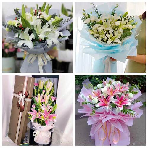 清远市清城清新区佛冈阳山县鲜花店同城配送老婆香水百合玫瑰花束