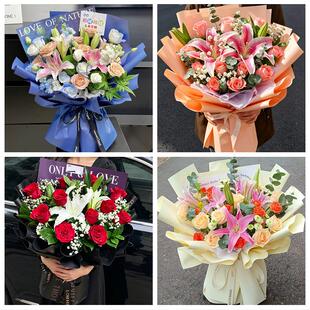 送西宁市大通县湟中县湟源县鲜花店同城配送朋友生日玫瑰百合花束