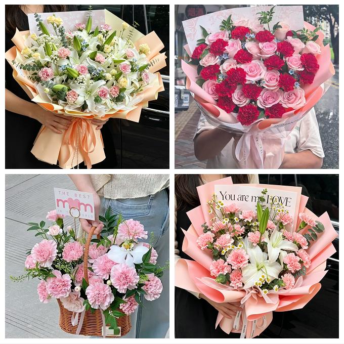淄博市周村区桓台高青沂源县同城鲜花店送长辈康乃馨百合生日花束