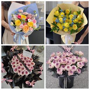 北京市东城东花龙潭体育馆路鲜花店卡布碎冰蓝紫玫瑰花束同城配送