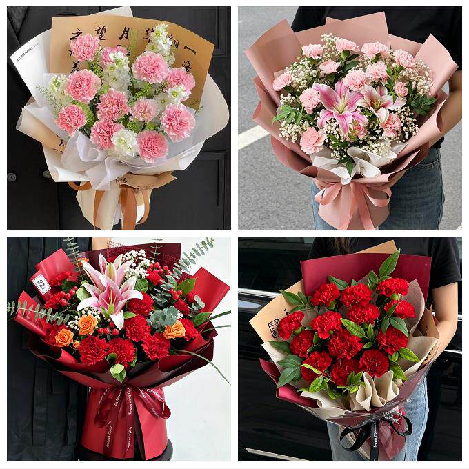烟台市蓬莱招远栖霞市海阳市同城鲜花店送父母亲节康乃馨百合花束
