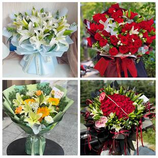 营口市老边区盖州市大石桥市鲜花店同城配送朋友生日玫瑰百合花束