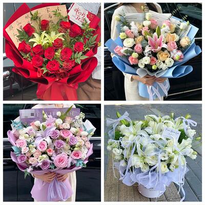 商丘宁陵柘城虞城夏邑永城市鲜花店同城配送朋友生日玫瑰百合花束