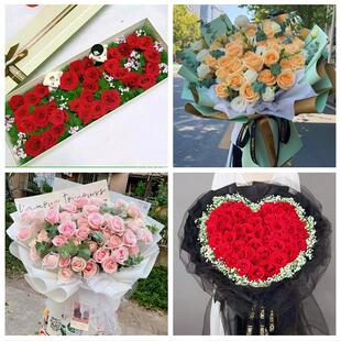 送崇左市大新县天等县凭祥市同城鲜花店情人节表白送玫瑰花束礼盒