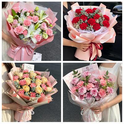聊城东阿县冠县高唐县临清市同城鲜花店送长辈康乃馨百合生日花束