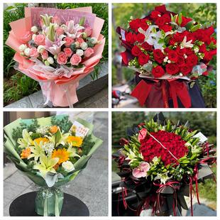 上海市浦东新区三林惠南周浦鲜花店同城配送朋友生日玫瑰百合花束