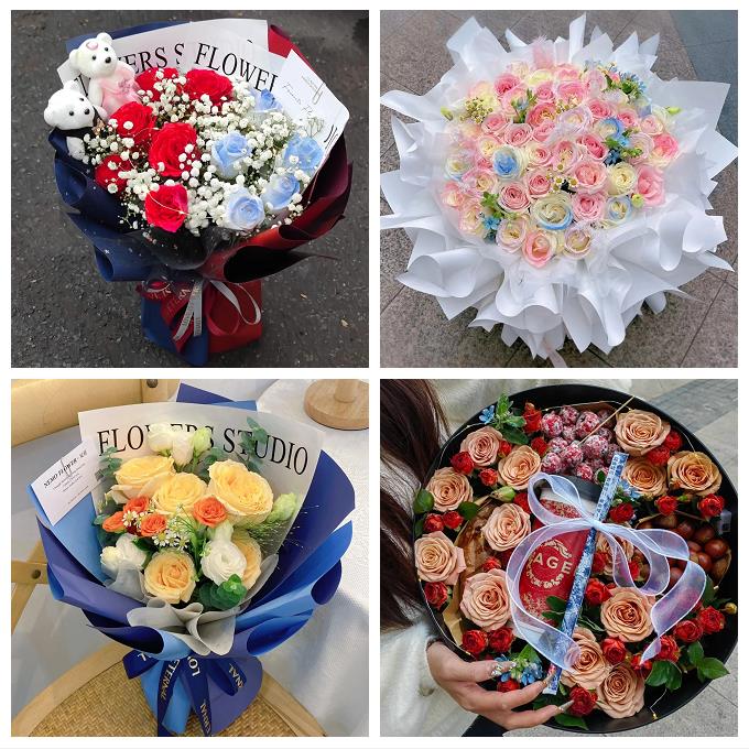 哈尔滨市道里南岗道外平房区鲜花店卡布碎冰蓝紫玫瑰花束同城配送