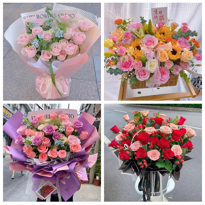 大理州云龙洱源县剑川鹤庆县鲜花店同城送女朋友玫瑰混搭生日花束