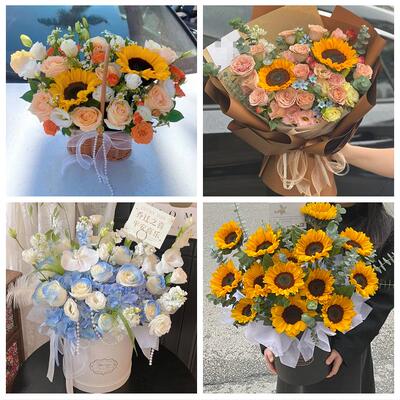 唐山市乐亭迁西玉田县唐海县同城鲜花店订玫瑰向日葵混搭生日花束