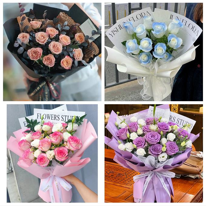 送鸡西市鸡冠区滴道区梨树区鲜花店卡布碎冰蓝紫玫瑰花束同城配送