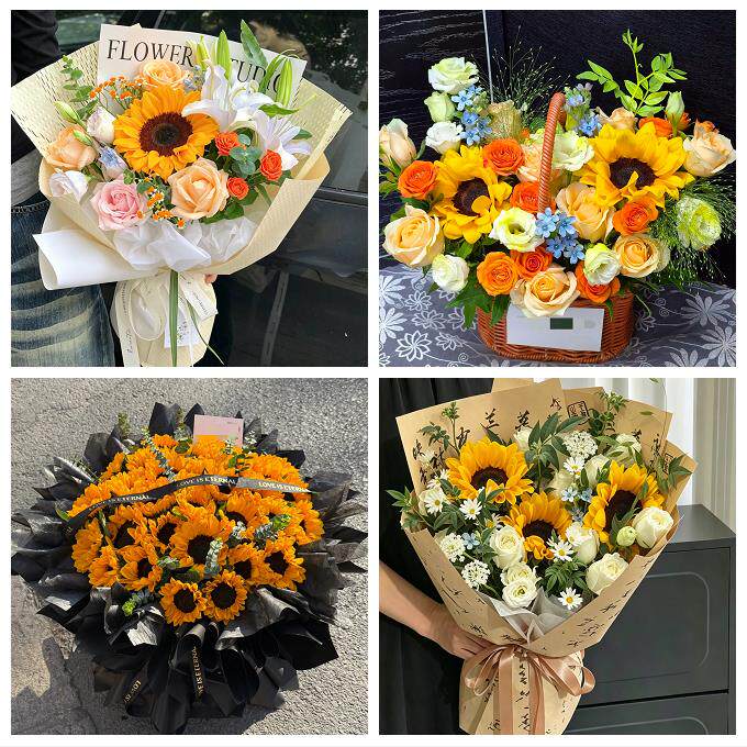 送长春市绿园区双阳区农安县同城鲜花店成人礼高考向日葵玫瑰花束