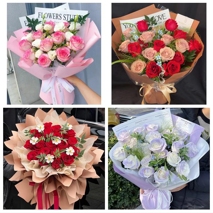 天津市西青区精武大寺王稳庄鲜花店卡布碎冰蓝紫玫瑰花束同城配送