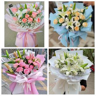 北京朝阳区和平街安贞亚运村鲜花店同城配送老婆香水百合玫瑰花束